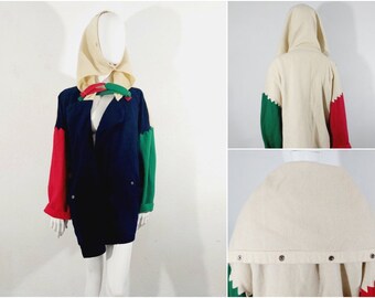 Jean Charles de Castelbajac JCDC vintage 1980s Rainbow LGBTQ Vintage wool color-blocked Oversized Unisex coat Jacket