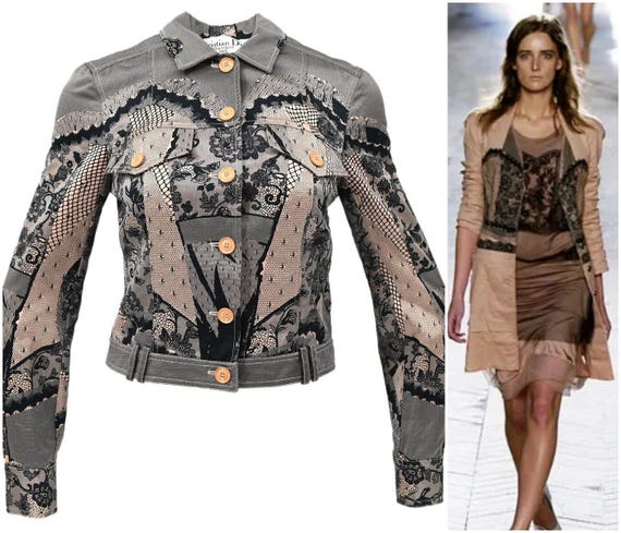 Christian Dior Monsieur, Christian Dior Jacket Pink Black 2006 graphic-print Optical Illusion Trompe L’oeil Lace Embellished Corset Jacket