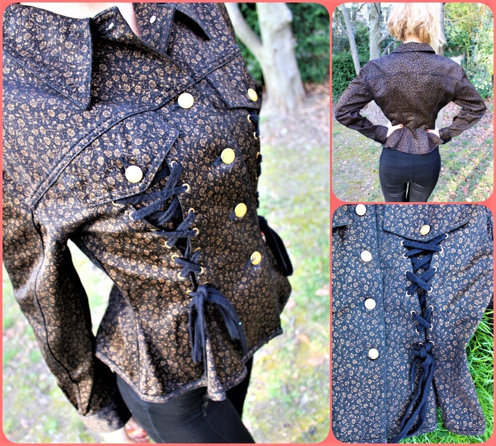 Rare Jean Paul Junior Gaultier JPG SS 90's 1988 Exaggerated Bonded Bondage Straps Corset Denim Tie-Up Rose Gold Golden Floral Jacket Coat