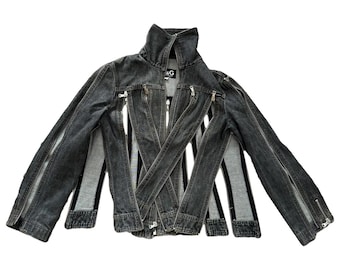 D&G Dolce and Gabbana Zip Zipper Panel Metal Denim Vintage 90s Y2K Cargo Pocket Parachute Military Medium Jakcet