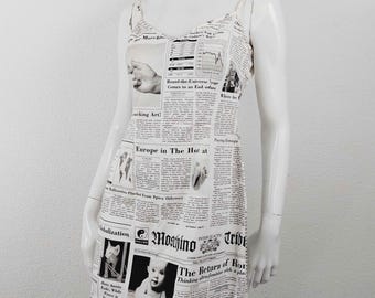 Archival Moschino Jeans Newspaper Gazette Galliano Style Iconic Tribute Off-Shoulder Mini  Dress
