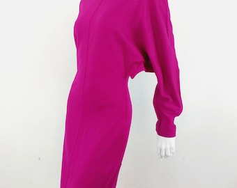 Thierry Mugler Couture Active Batwing Sculptural Oversized Wool Purple Exaggerated Midi Cocktail Skirt Top Suit