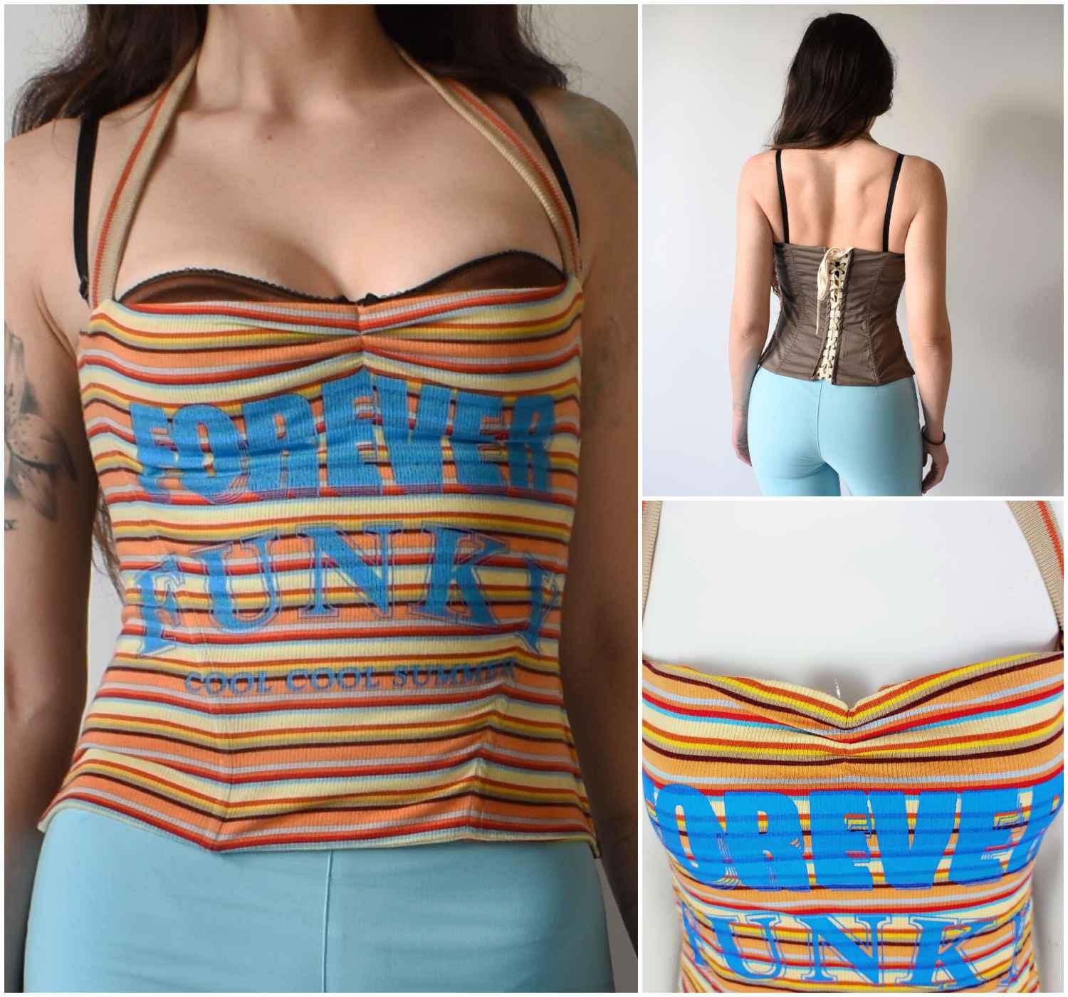 Dolce Gabbana D&G Forever Funky Archival Striped Rainbow Corset
