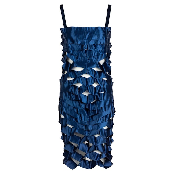 Issey Miyake, Issey Miyake Sapphire Japanese Blue Satin Ribbon Geisha Cage Vintage 1990s Mini Dress