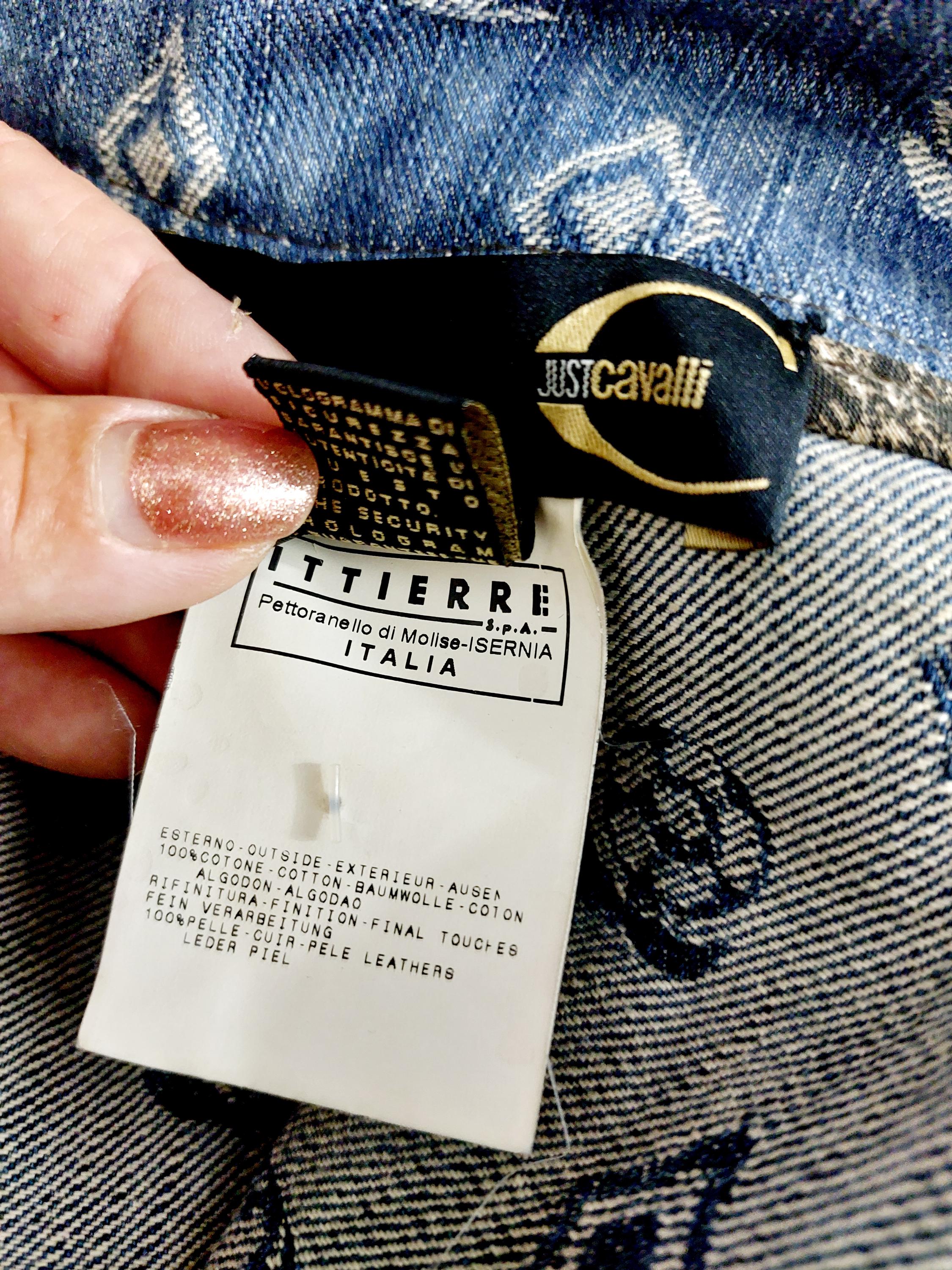 Archival Roberto Just Cavalli 2005 Cropped Leather Denim Monogram 