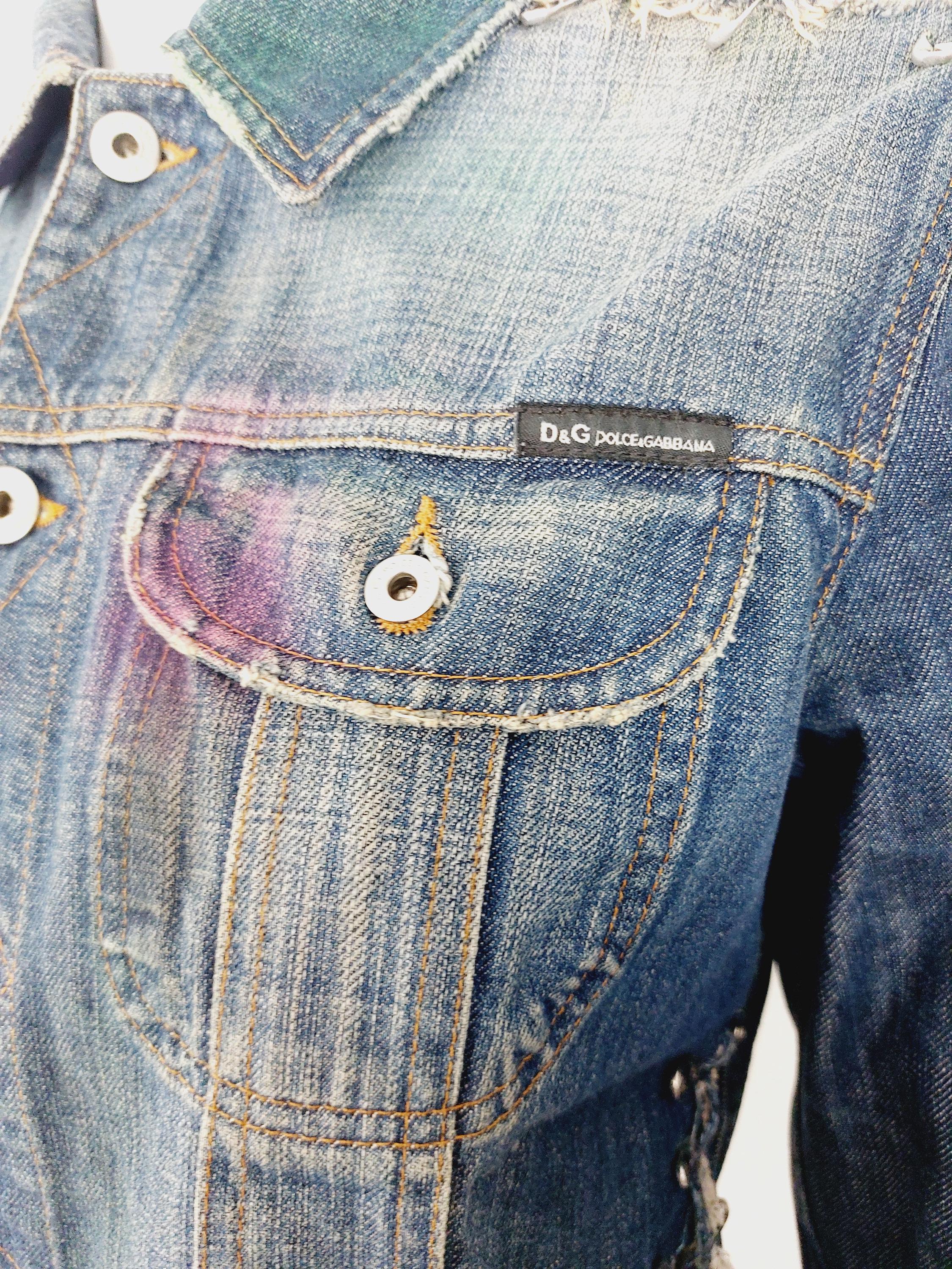 Dolce and Gabbana D&G SS2001 Runway Spray Paint Safety Pin Denim