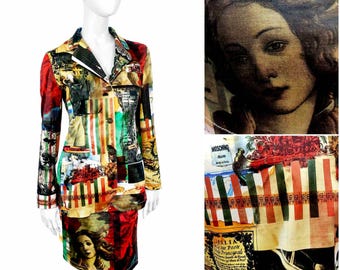 Archive Moschino Birth of Venus Iconic Boticelli  Italy Portrait Venice Florence Jacket Blazer Skirt Suit Set