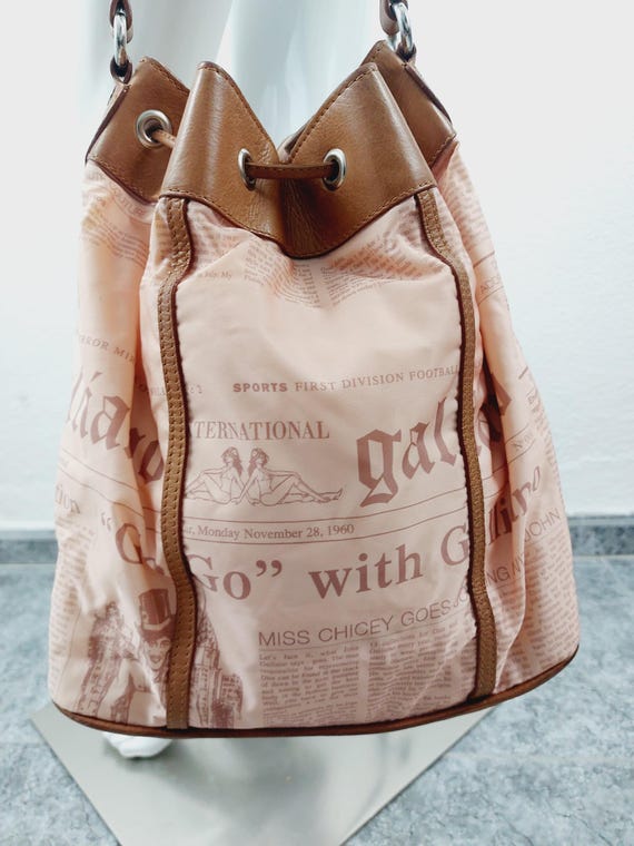 John Galliano Newspaper Gazette Journal Pink Brown Leather Canvas