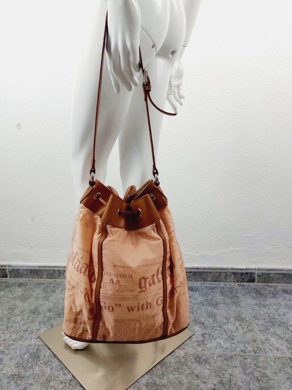 John Galliano Newspaper Gazette Journal Pink Brown Leather Canvas