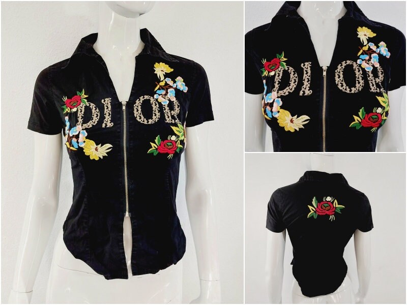 Christian Dior Jadore Galliano Black Floral Flower Embellished