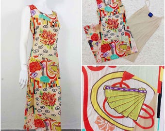 Conjunto de falda y vestido estilo hippie con estampado floral de Kenzo, estilo japonés de geisha, transparente, estilo vintage de los años 90