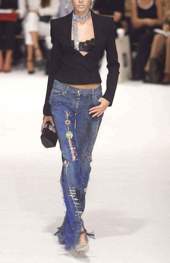 Dolce and Gabbana D&G SS2001 Runway Spray Paint Safety Pin Denim