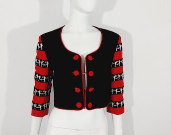 Moschino Jeans Cheap and Chic Striped Red Black Chain  Lace Striped African Native Blazer Y2k Vintage Jacket