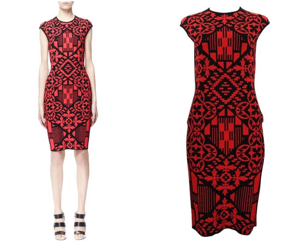 Alexander Mcqueen Red Black Digital Damask Patchwork