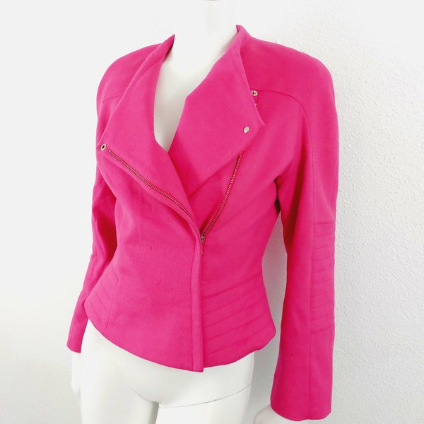 Thierry Mugler Pink Fuchsia Wool Cashmere Sculptural Wasp Silhouette Vintage Couture Curved Blazer Jacket