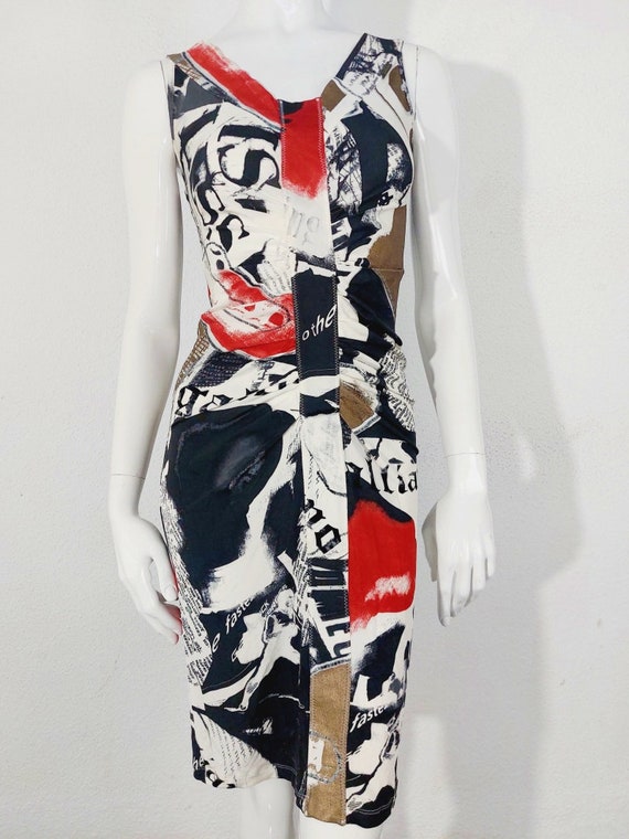 John Galliano Gazette Newspaper Iconic print dress sl… Gem