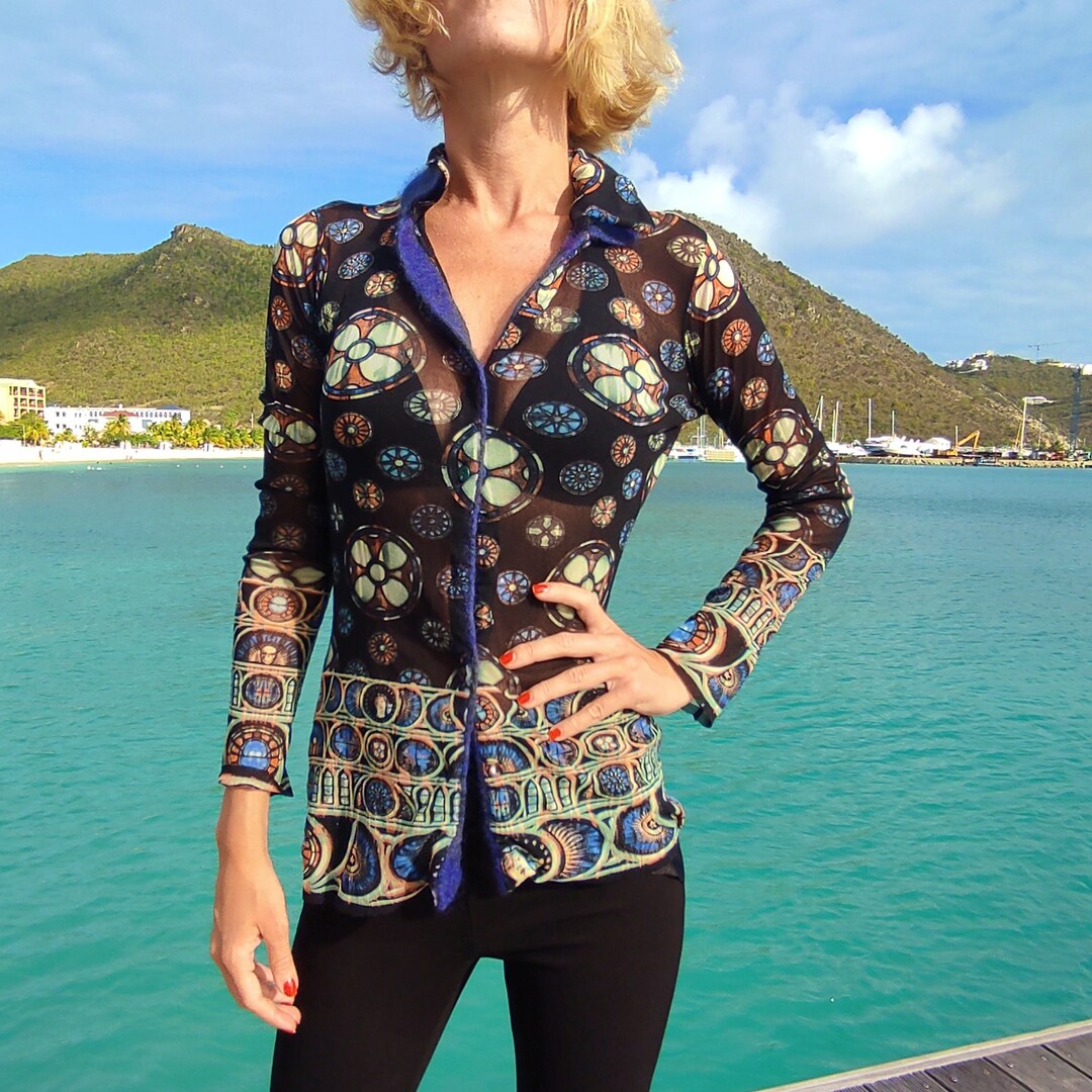 小物 \"Jean Paul GAULTIER\" See-through Stole Vintage 90s Jean Paul Gaultier Decomposition Mesh Top Size L