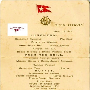 RMS Titanic First Class Lunch Menu 12.April 1912 Schöner Replica Nachdruck