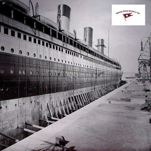 Titanic being fitted out at Belfast | Historic black and white photograph print on HQ paper | Ships, Harland & Wolff, Belfast maritime art