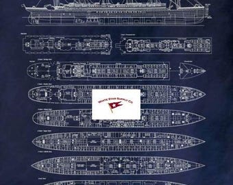 Titanic Wall Art Prints Set of Two Blueprints | RMS Titanic Blueprints Reprints for Framing | Great Gift for Titanic Enthusiasts