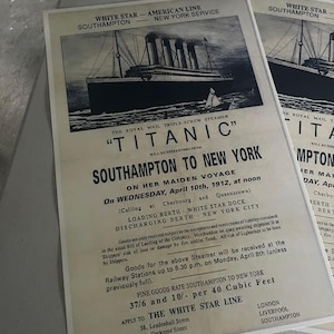 White Star Line Titanic Reprint Poster 11x17 Vintage Southampton to New York Service Black and White Ship Print