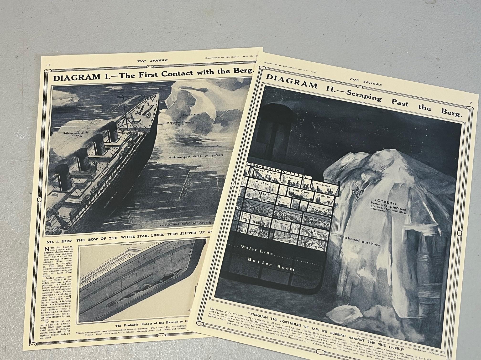 球体 | タイタニック号衝突氷山のアーティストによるレンダリング 1912年、ホワイト・スター・ライン社によるタイタニック号沈没復刻版、歴史的遺物