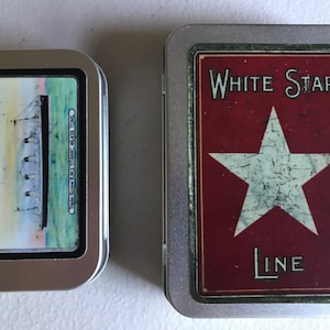 RMS TITANIC White Star Line Set of Replica Cigarette Tins as sold on board the ships