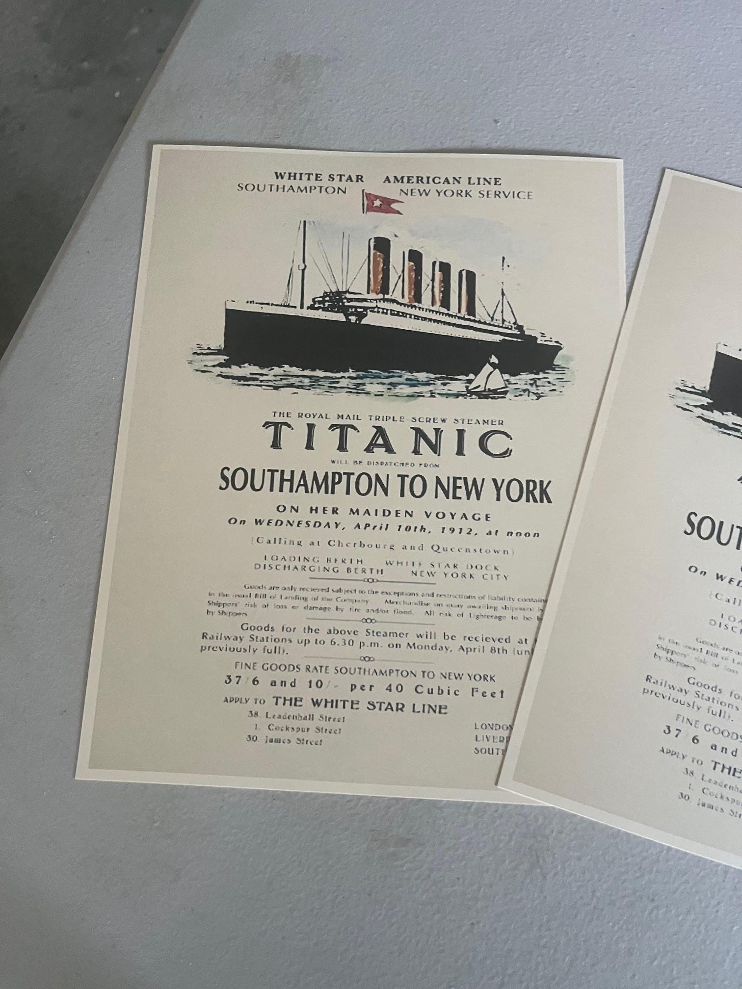 White Star & American Line Titanic Ticket Reprint 1912 Southampton
