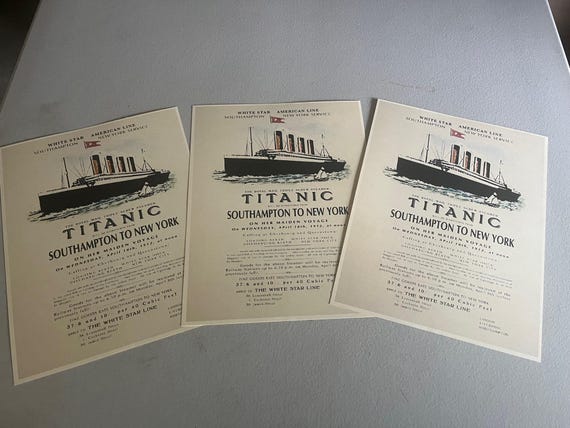 White Star & American Line Titanic Ticket Reprint 1912 Southampton