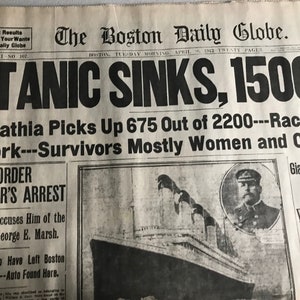 April 16, 1912 replica newspaper Titanic Sinks Tremendous Content 12 Pages Fabulous