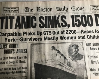 April 16, 1912 replica newspaper Titanic Sinks Tremendous Content 12 Pages Fabulous