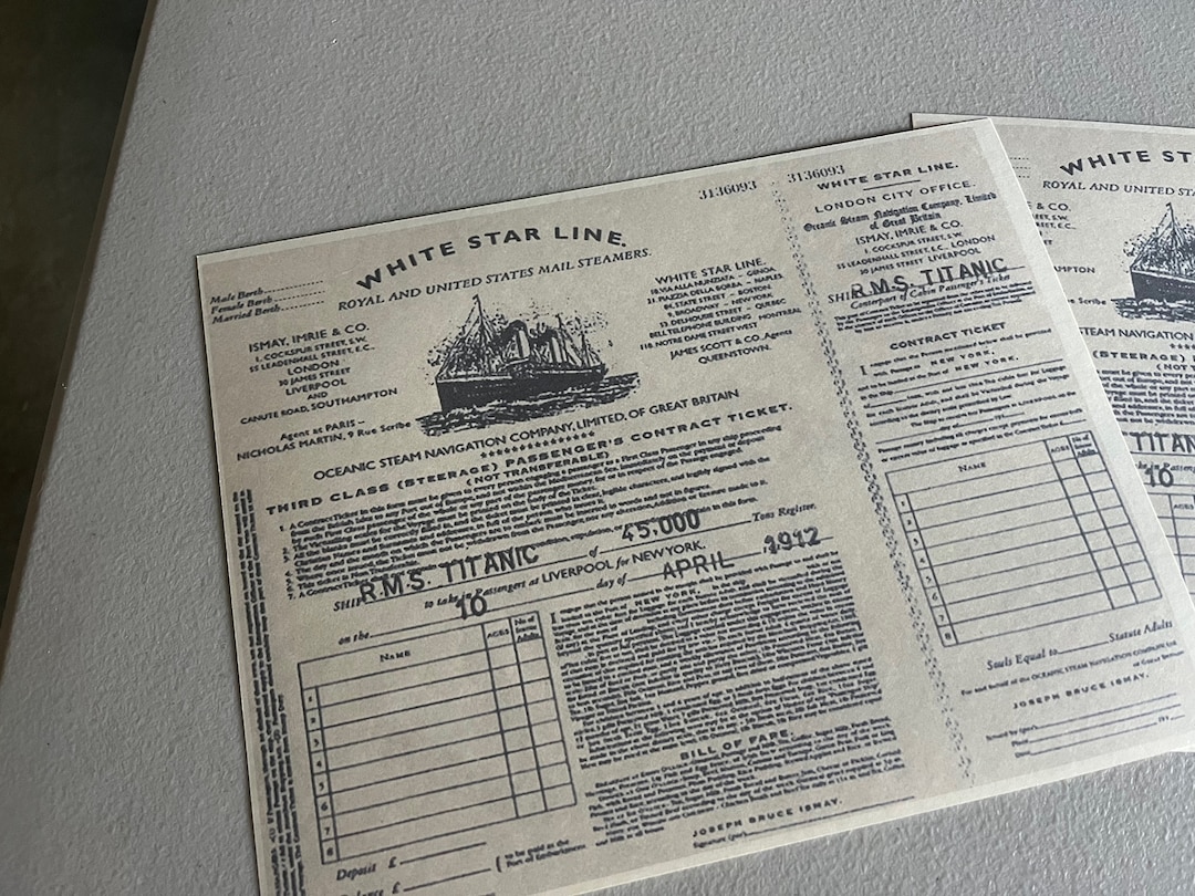RMS Titanic, Third Class Ticket Full Contract, Presents Well, Nice