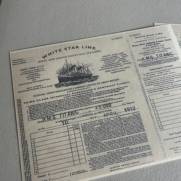 RMS Titanic, Third Class Ticket- Full Contract, Presents well, Nice Replica! Makes a Great Gift.