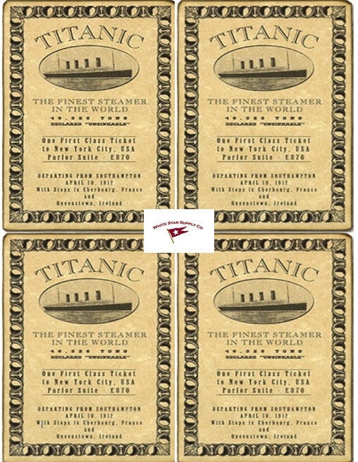 Titanic First Class Tickets Replica Set | Vintage 8.5x11 Printed Memorabilia for Collectors & Decor | Historical Titanic Ticket Collectible