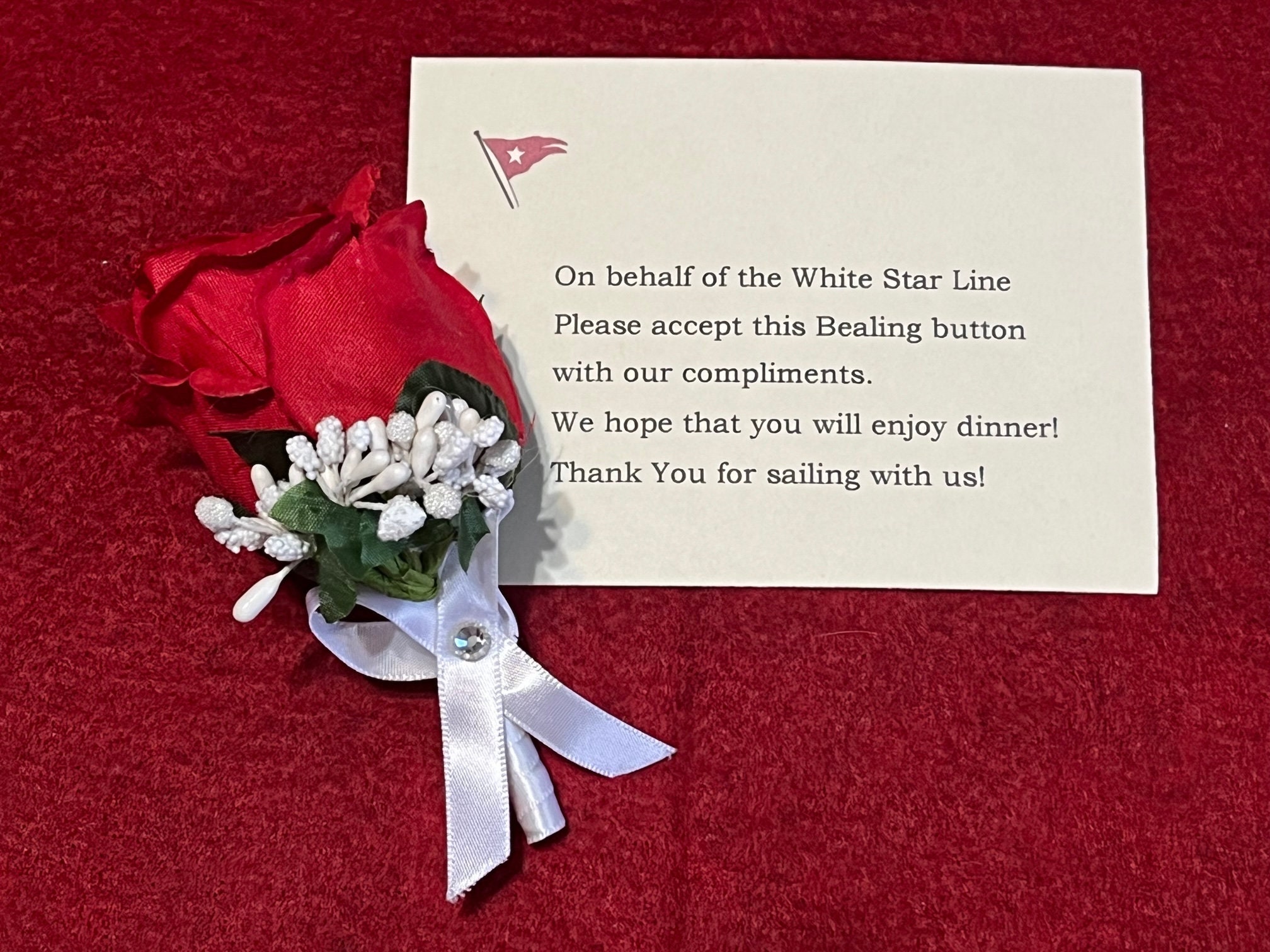 Titanic White Star Line Bealing Button Replica With Dinner Card ...