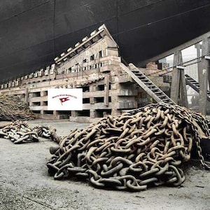 RMS Titanic, reprint image, Prepares for Launch with 80 Ton Drag Chains