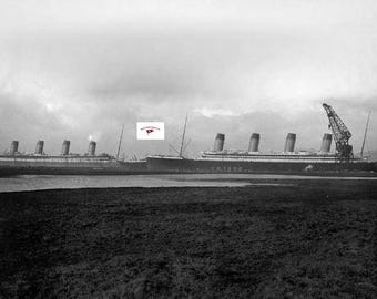 タイタニック号とオリンピック号 ベルファスト 1912年 復刻写真