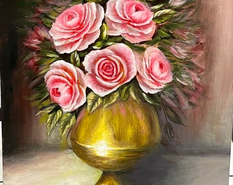 roses vase  original acrylic painting