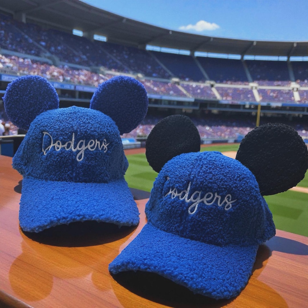 Handmade Sherpa Ear Baseball Cap: Dodgers-inspired Mickey Mouse