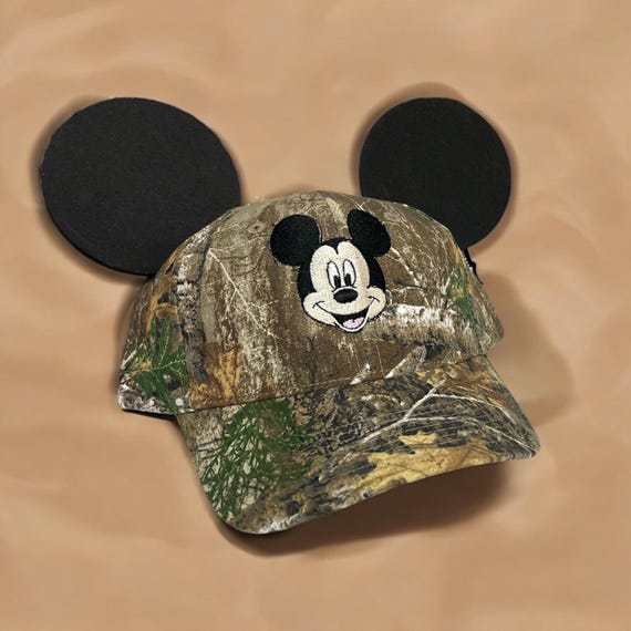 Camo Mickey and Minnie Hat with Embroidery and Optional Ears Adjustable Unisex Disney Inspired Cap for Adults