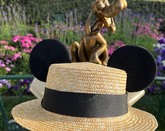 Lightweight Straw Sun Hat with SEWN ON Sturdy Mouse Ears inspired by Mickey