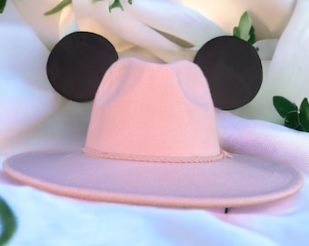 Pretty in Pink Fedora Hat with Black Mouse Ears Perfect for Disney Bound Fall Outfits