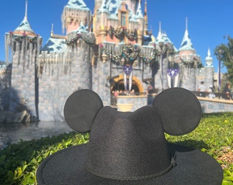 Black Fedora Hat with Black Mouse Ears Perfect for Disney Bound Fall Outfits