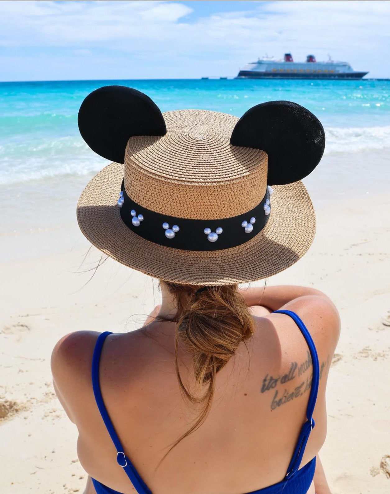 Disney Inspired Straw Hat Mickey Ears Pearl Band Adult  display picture 1
