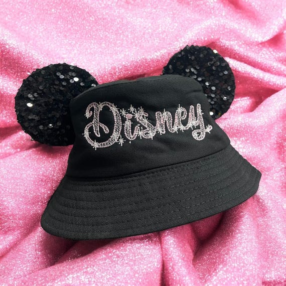 Disney Bucket Hat with Ears – Sequin or Plain Black Mouse Ears –  Embroidered Disney Hat for Women, Disney Trip Accessory