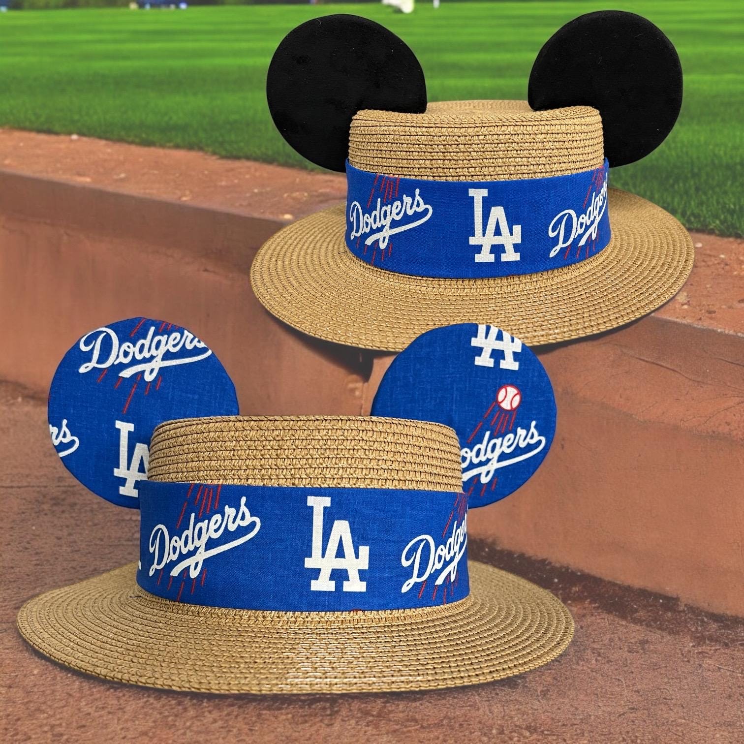 LA Dodgers Straw Sun Hat With Sturdy Sewn on Mouse Ears Inspired