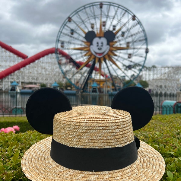 Disneyland Disney Minnie Mickey Mouse ears inspired Fedora summer  Sun Hat ears Longer Brim