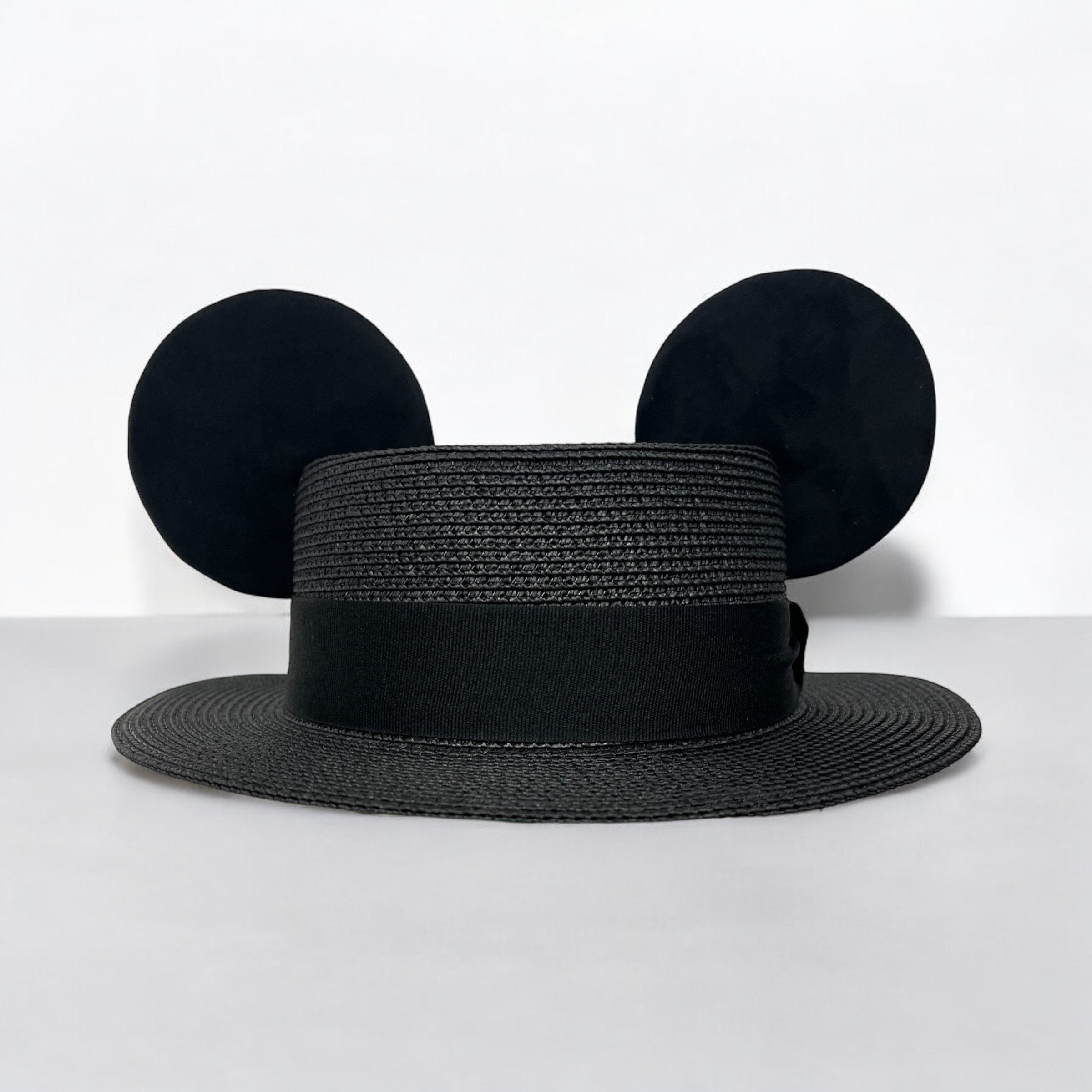 Mickey Mouse Ears Disney Fedora Hat Black Straw Sun Hat With Sewn