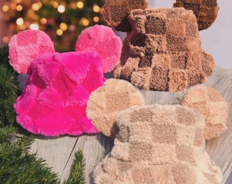 Cozy Checkered Bucket hat with sewn on mouse ears for holiday Christmas Disney perfect gifts