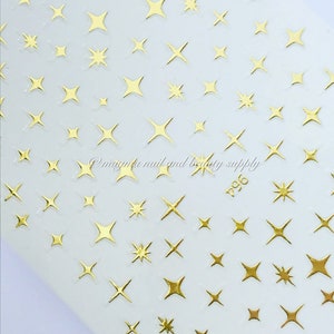 3D Nail Stickers Gold/Rose Gold Shiny Hollow Cross Star Design Self-Adhesive Manicure Art Tools